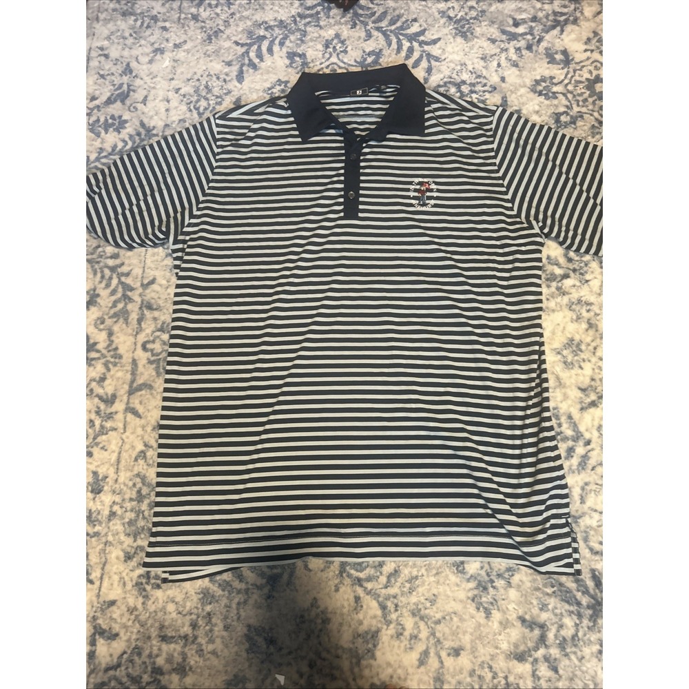 FootJoy Polo Shirt Mens 2XL Blue Stripe Golf Performance Stretch Short Sleeve